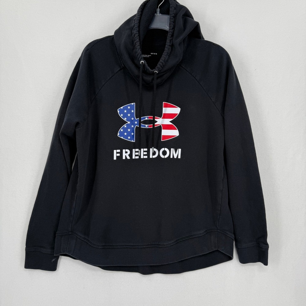 Under Armour Freedom Hoodie Womens Large Black American Flag Logo 1370880 001‎